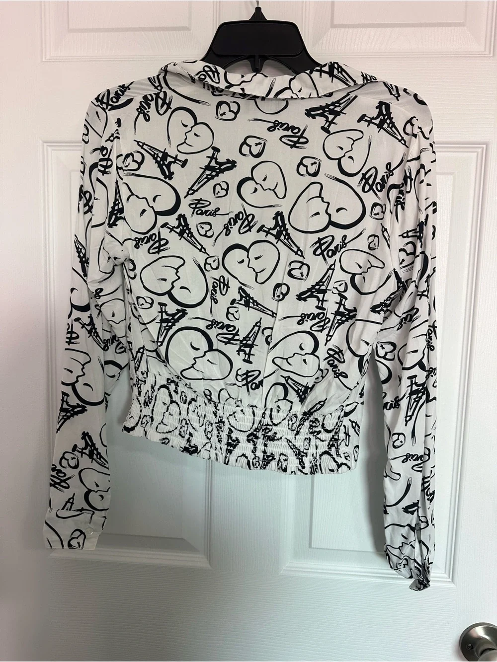 Graphic Paris Print White Button-Down Shirt